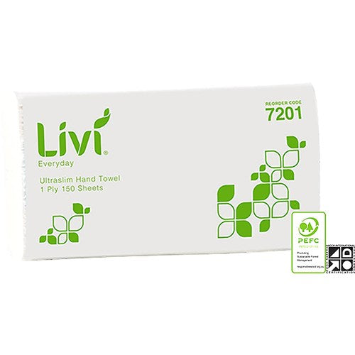 Livi Everyday Hand Towel Ultraslim 1 Ply 150 Sheets Box Of 16 | Better Office