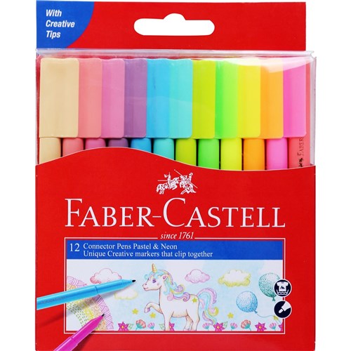 Faber-Castell Connector Pen Colour Markers Pastel and Neon Assorted pack of 12 | Better Office