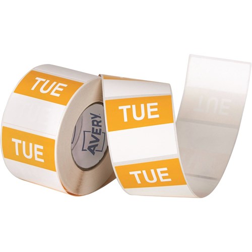 Avery Food Rotation Square Label 40mm Tuesday Yellow Roll of 500