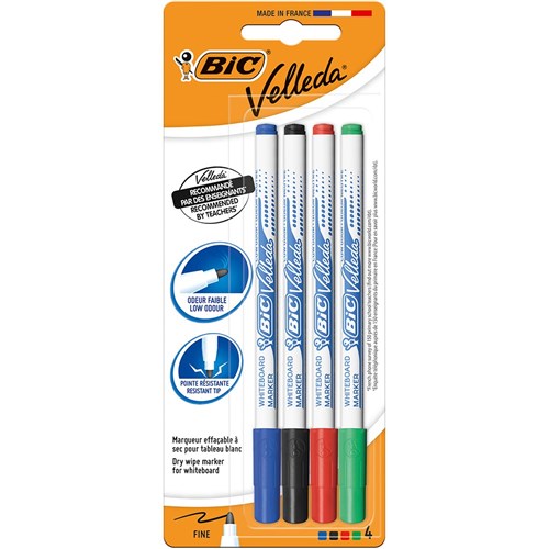 Bic Velleda Whiteboard Marker 1721 Thin Bullet 2.8mm Assorted Pack of 4