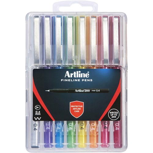 Artline 200 Fineliner Pen Fine 0.4mm Assorted Colours Hard Case Pack Of 8