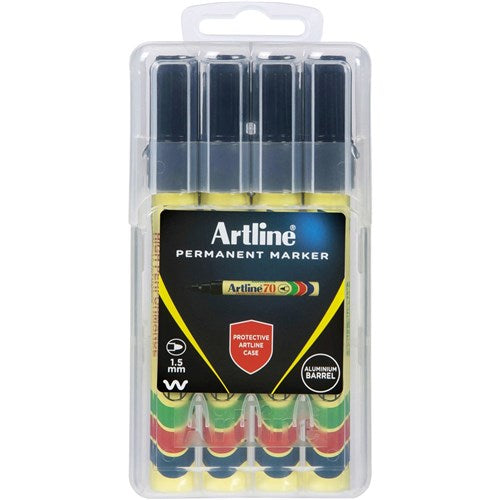 Artline 70 Permanent Markers Bullet 1.5mm Black Hard Case Pack Of 4