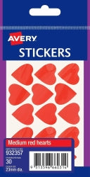 Sp- Stickers Hearts Avery Medium Permanent Red Pk30 Hs (PK10)
