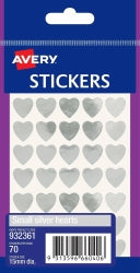 Sp- Stickers Hearts Avery Small Permanent Silver Pk70 Hs (PK10)