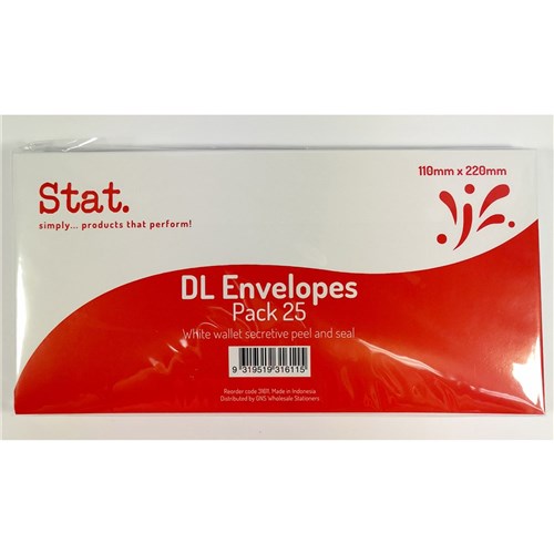 Stat Peel And Seal Envelope DL Secretive White Pack of 25