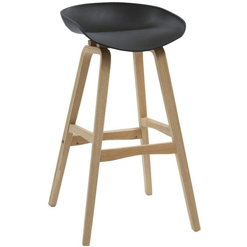 Rapidline Virgo Bar Stool Oak Coloured Timber Frame With Polypropylene Black Shell Seat