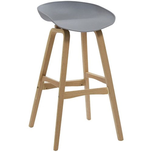 Rapidline Virgo Bar Stool Oak Coloured Timber Frame With Polypropylene Grey Shell Seat