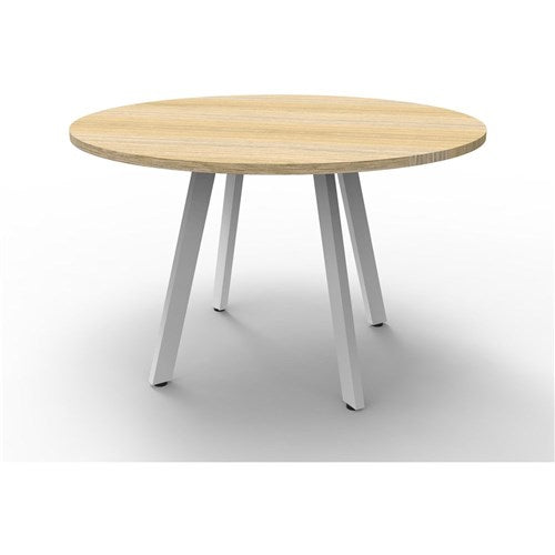 Rapidline Eternity Meeting Round Table 900D x 730mmH Oak Top White Base