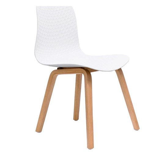 Rapidline Lucid Breakout Room Chair Light Oak Timber Leg White Patterned Poly Shell