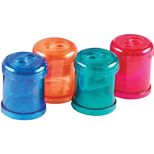 Stat Double Barrel Plastic Pencil Sharpener Assorted Colours