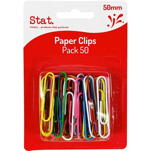 Stat Paper Clips 50mm Pack of 50 Assorted Colours