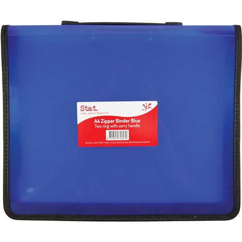 Stat A4 2R Zipper Binder with Handle 25mm Blue and Clear