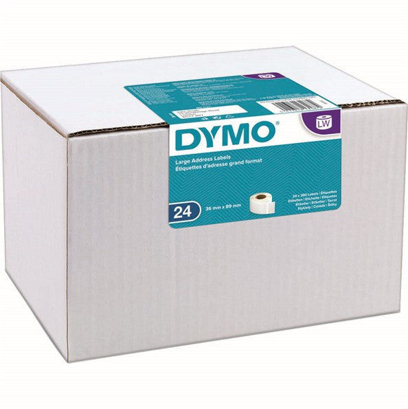 LABEL DYMO LABELWRITER LARGE ADDRESS LABELS 36X89MM WHITE BULK CTN24