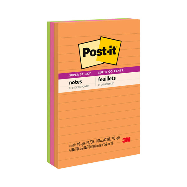 POST- IT NOTES 660-3SSUC 98X149 ULTRA LINED ASSTD PKT 3