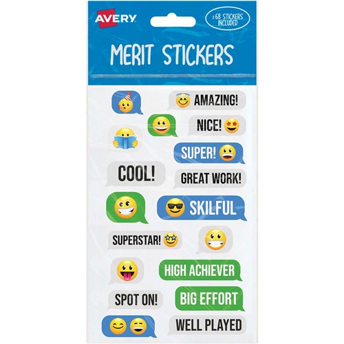 Avery Merit Stickers Messaging Emoji 13 Designs Assorted Colours 68 Stickers