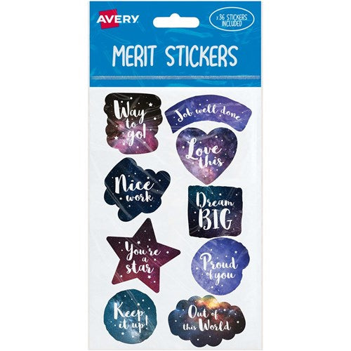 Avery Merit Stickers Cosmos 9 Designs Assorted Colours 36 Stickers