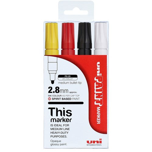 Uni-Ball PX-20 Paint Marker Bullet 2.8mm Assorted Colours Pack Of 4