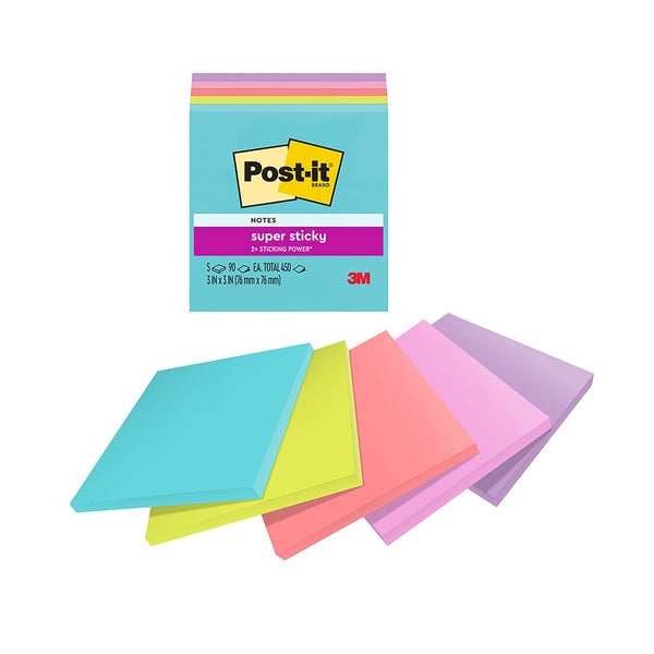 NOTES SUPER STICKY POST-IT 76X76MM 654-5SSMIA MIAMI/SUPAN PK5