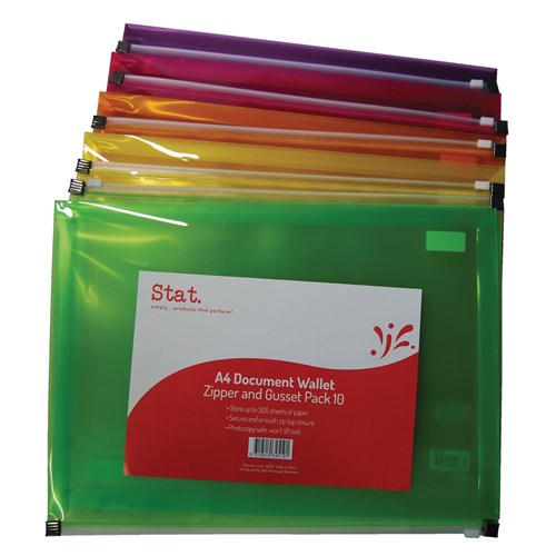 Stat A4 Document Wallet Zip Closure and Gusset Pack of 10