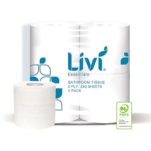 Livi Essentials Toilet Tissue 2 Ply 250 Sheets Pack 4 Carton Of 12 | Better Office