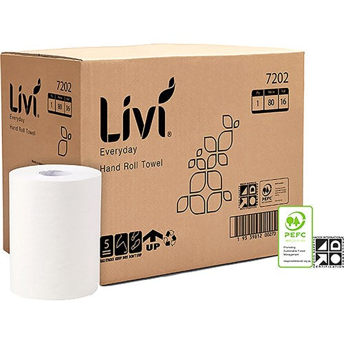 Livi Everyday Hand Towel Roll 1 Ply 80m Carton Of 16