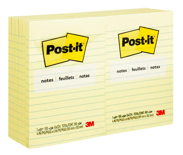 NOTES POST-IT 660 98.4X149MM LINED YELLOW PK12