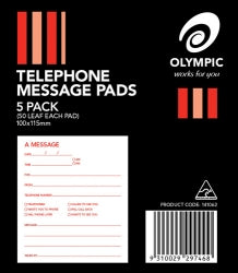 TELEPHONE MESSAGE PAD OLYMPIC 100X115 WHITE 50LF PK5