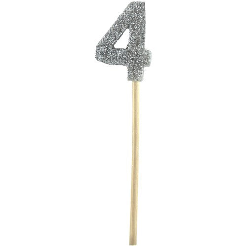 Alpen Candle Long Stick Glitter No. 4 Silver