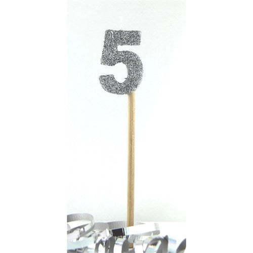 Alpen Candle Long Stick Glitter No. 5 Silver