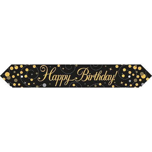 Alpen Foil Banner Happy Birthday Sparkling Fizz 2.7m Black And Gold