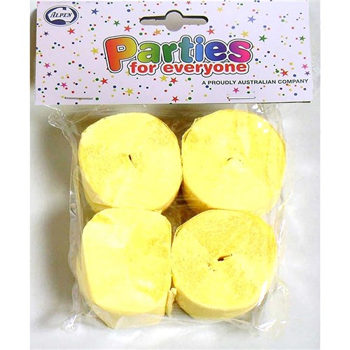 Alpen Parties For Everyone Crepe Streamers 35mm x 13m Yellow Pack Of 4 BOX6