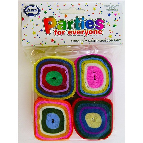 Alpen Parties For Everyone Crepe Streamers 35mm x 13m Multi Colour Pack Of 4 BOX12