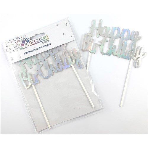 Alpen Occasions Happy Birthday Cake Topper 100W x 135mmH Metallic Iridescent