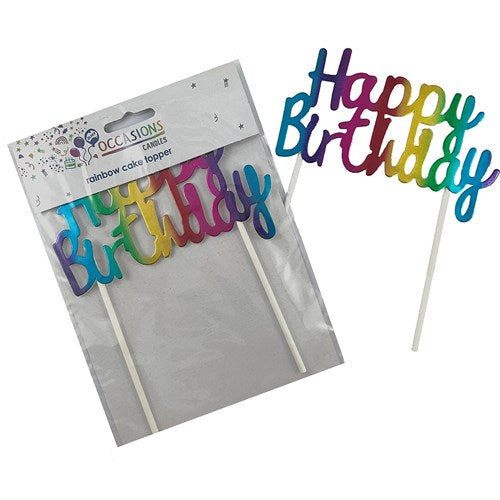 Alpen Occasions Happy Birthday Cake Topper 100W x 135mmH Metallic Rainbow