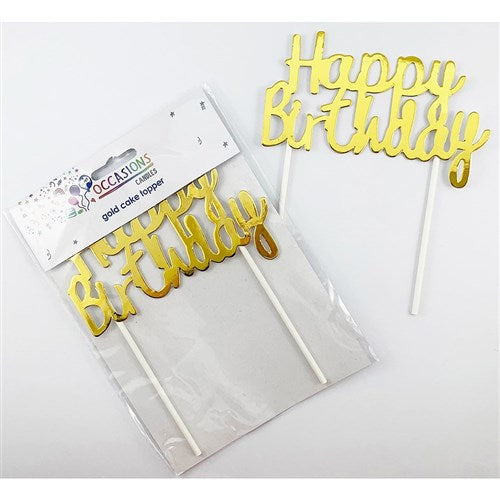 Alpen Occasions Happy Birthday Cake Topper 100W x 135mmH Metallic Gold