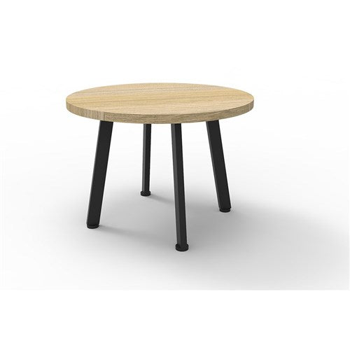 Rapidline Eternity Round Coffee Table 600D x 450mmH Oak Top Black Base | Better Office