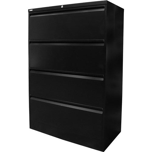 Rapidline Go Lateral Filing Cabinet 4 Drawer 900W x 473D x 1321mmH Black | Better Office