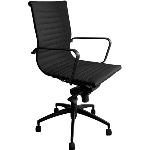 Rapidline PU605M Boardroom Chair Black Base And Arms Medium Back Black Ribbed PU