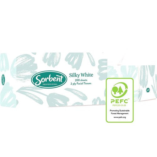 Sorbent Professional Silky White Facial Tissue 2 Ply 200 Sheets CTN24