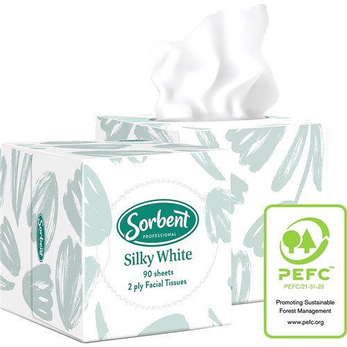 Sorbent Professional Silky White Facial Tissue 2 Ply 90 Sheets Cube CTN24