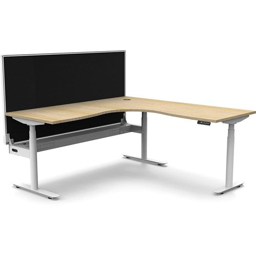 Rapidline Halo+ Corner Workstation + Screen + Cable Tray 1800/1500mmW Oak/White