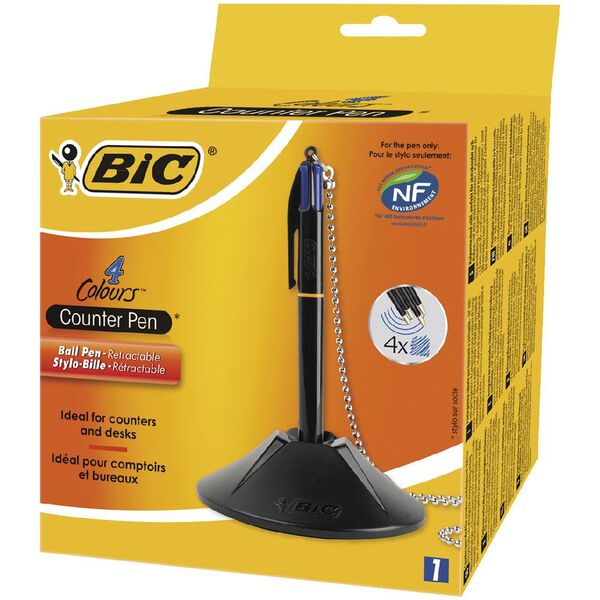 PEN BIC 4 COLOUR DESK SET WITH CHAIN