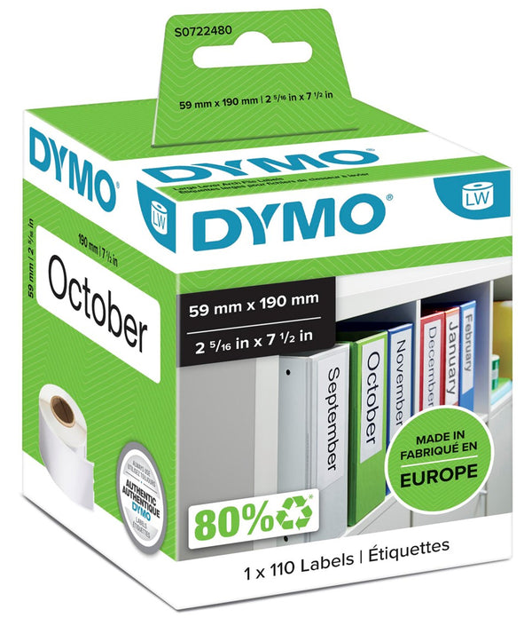 LABEL DYMO LABELWRITER 59X190MM L/ARCH WHITE 1ROLL