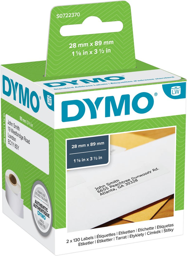 LABEL DYMO LABELWRITER 28X89MM STANDARD ADDRESS LABELS WHITE