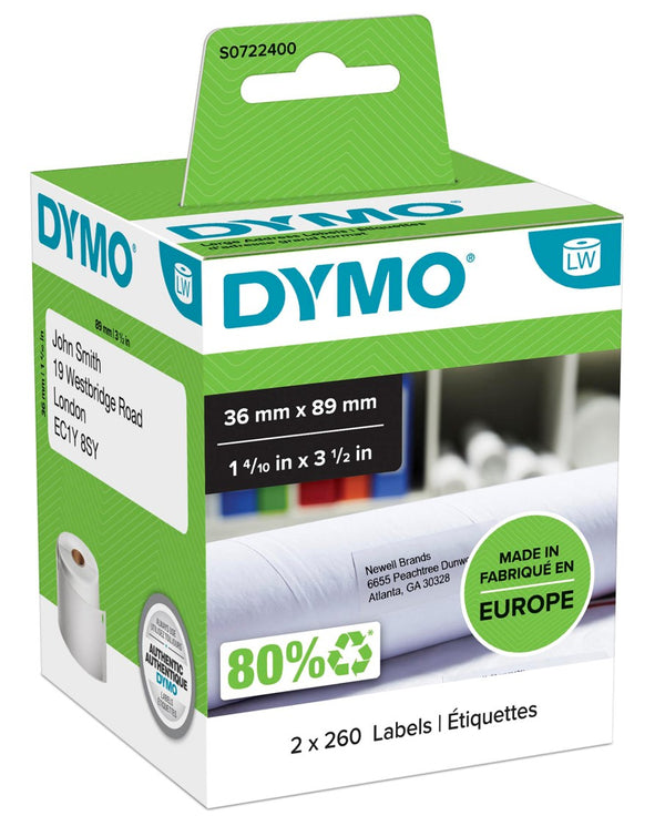 LABEL DYMO LABELWRITER 36X89MM LARGE ADDRESS LABELS WHITE