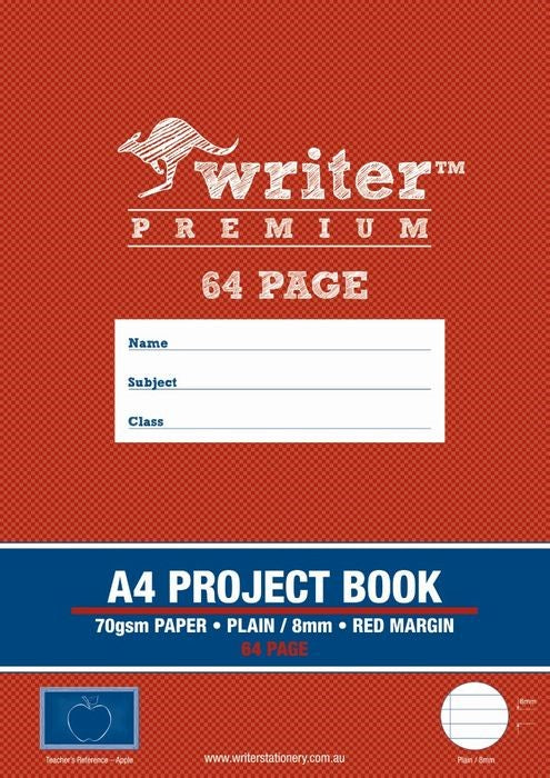 PROJECT BOOK WRITER PREMIUM A4 64PG PLAIN/8MM RULED + MARGIN APPLE
