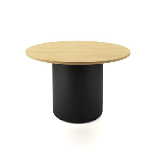 Rapidline Drum Round Meeting Table 1200D x 730mmH Oak Top Black Base