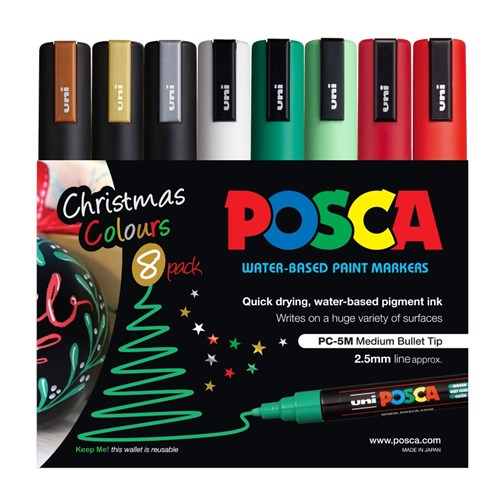 Uni Posca PC-5M Paint Marker Medium 2.5mm Bullet Tip Christmas Colours Wallet Of 8