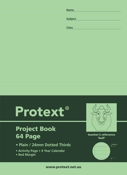 WRITING BOOK PROTEXT 330X245 PP PLAIN/24MM DOTTED THIRDS + MARGIN 64PG BULL