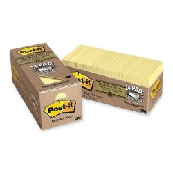 NOTES POST-IT 654R-24CP-CY 76X76 100% RECY YELLOW BX24